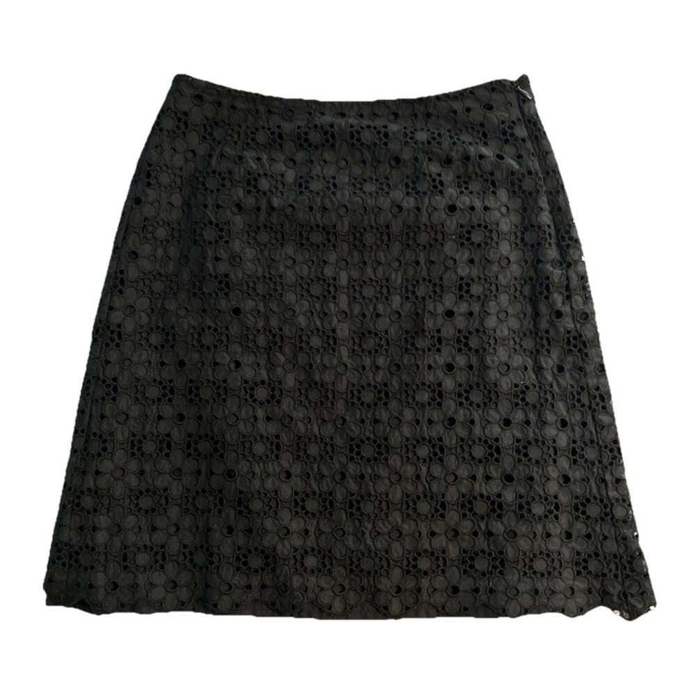 J.Crew Size 6 Black Cotton Eyelet A-Line Skirt Work Capsule Staple